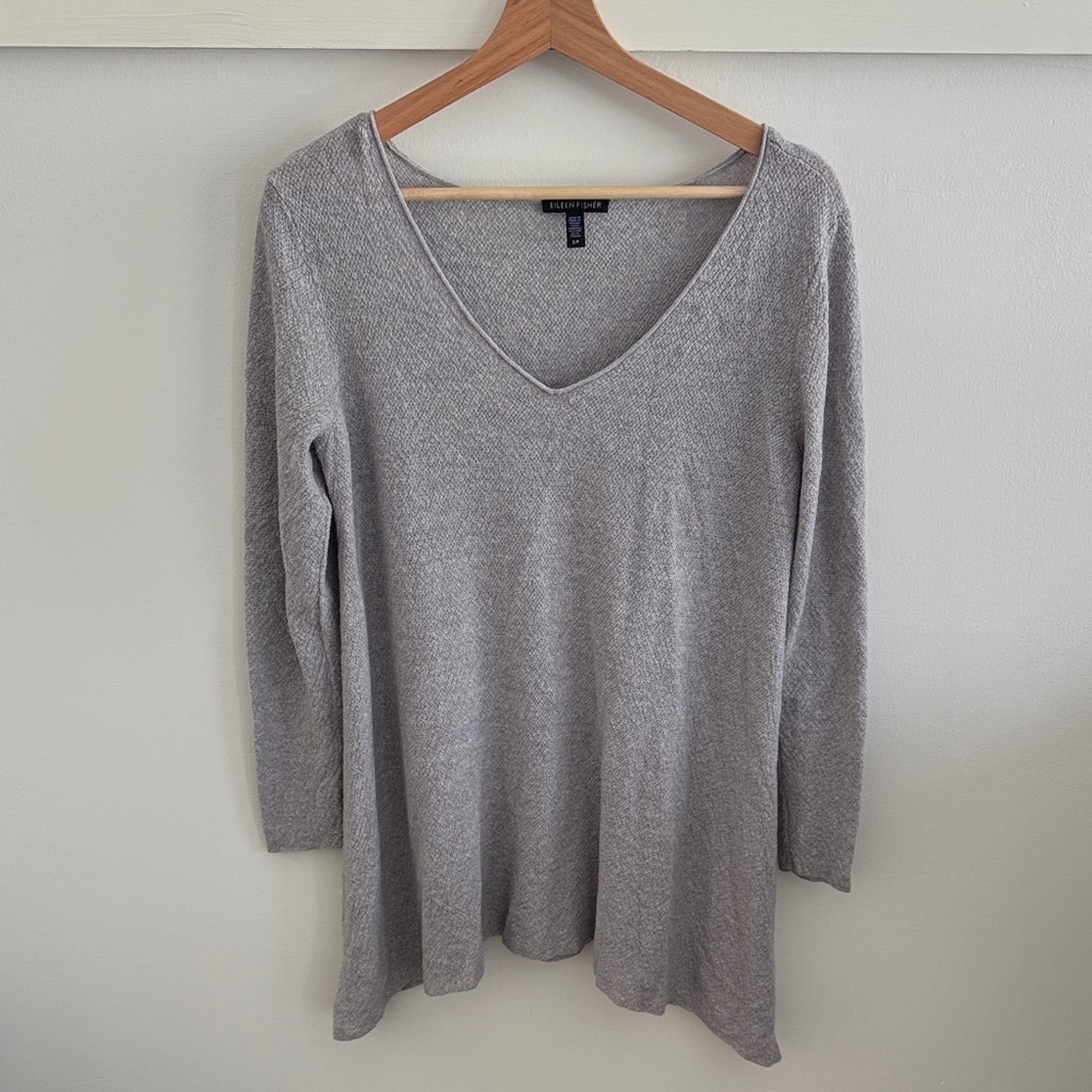 Eileen Fisher Women’s 100% Wool Gray V-Neck Sweater Oversized Tunic Size S/P